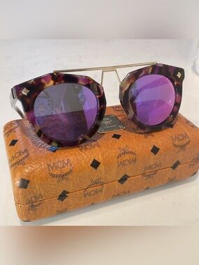 MCM Purple Tortoiseshell Sunglasses with Pink Mirrored Lenses